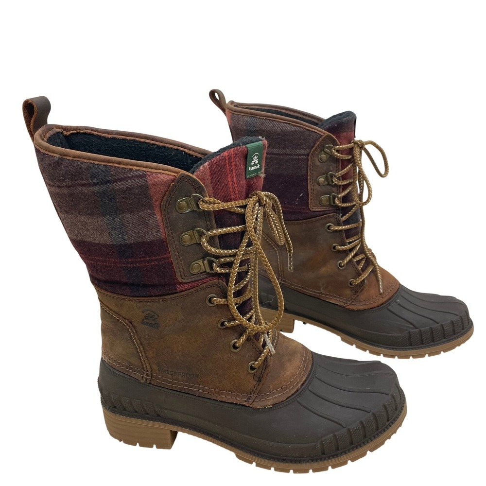 Kamik Sienna2 Duck Boots Womens 8 Brown Plaid Waterproof Thinsulate Insulated